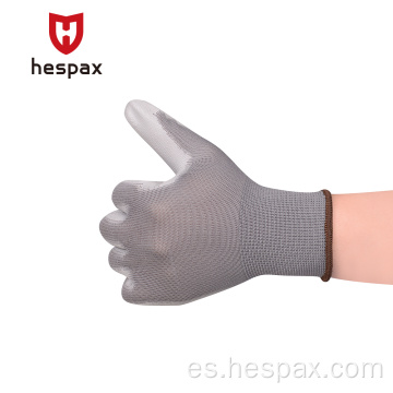 Guantes de trabajo de ESD mecánico recubierto de PU Hespax Gray